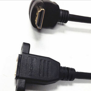 Échantillon gratuit personnalisé Câble de <span class=keywords><strong>rallonge</strong></span> HDM mâle à HDM femelle à angle droit à 90 degrés Hdtv Câble de montage sur panneau trou de vis PVC doré - Product Image 2