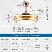 Ventilateur de plafond intelligent sans pales rétractable invisible de 36/42/48 pouces avec lumière LED 3 couleurs et télécommande
