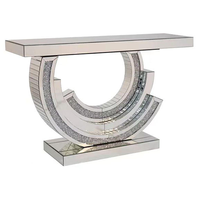 Table console moderne de luxe en argent pour salon, avec miroir en verre courbé effet cristal brisé et diamant, meuble artisanal pour la maison et l'hôtel