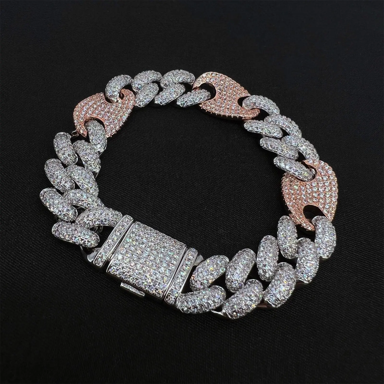 Nuovo braccialetto di zirconi esterni per ghiaccio resistente Miami Cuban Chain Bling Fashion Hip Hop Rap Jewelry bracciale
