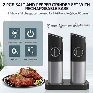 Automatic Dust Lids LED Light Metal Eco-Friendly <b>Pepper</b> <b>Grinder</b> Mill USB Rechargeable Electric Salt <b>Pepper</b> <b>Grinder</b> Set Dual - Product Image 2