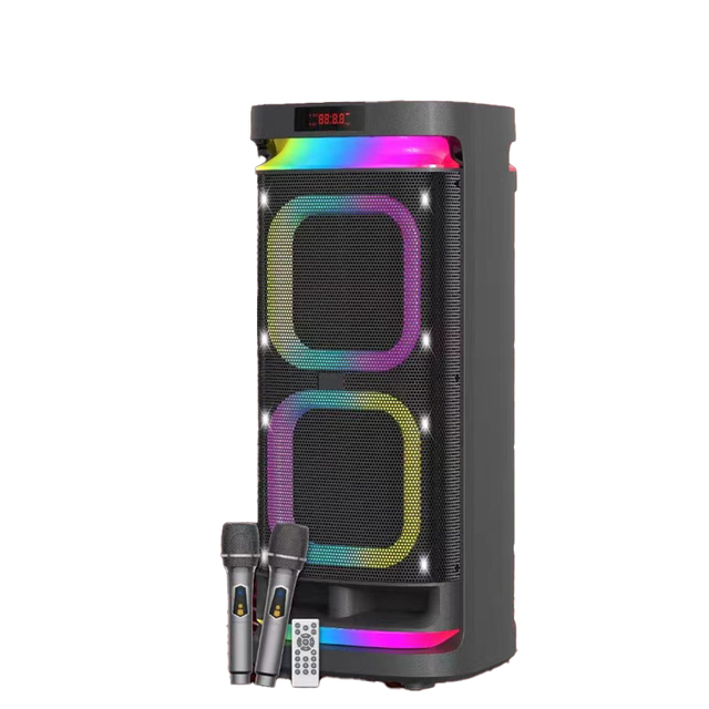 High Power Deep Bass Outdoor Portable TWS Dual 8 Inch Party Speaker with Colorful RGB Led Lights Remote Control Speakers
