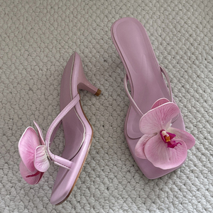 Sandalias de tacón bajo con punta abierta y diseño floral para mujer, estilo sexy, a la moda, para verano y playa - Product Image 4