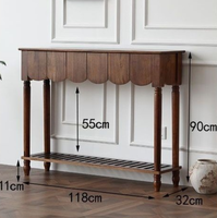 Console d'entrée vintage américaine incurvée en bois massif, meuble de rangement mural pour hall d'entrée, table longue pour couloirs