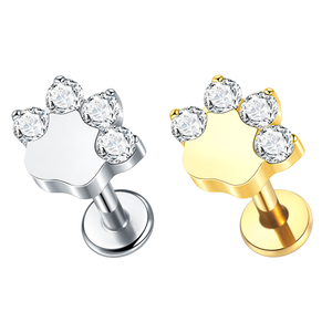เครื่องประดับเจาะจมูก/ริมฝีปากแบบเกลียวใน รุ่น G23  รู<span class=keywords><strong>ป</strong></span>ทรงสัตว์  ชุบเงิน <span class=keywords><strong>ป</strong></span>ระดับเพชร CZ  วัสดุไทเทเนียม ASTM F136 จาก Getta Wholesale - Product Image 1