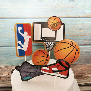 Suministros de decoración de pasteles de baloncesto de fútbol con temática deportiva accesorios de adorno de pastel de papel de feliz cumpleaños para graduación de niños - Product Image 5