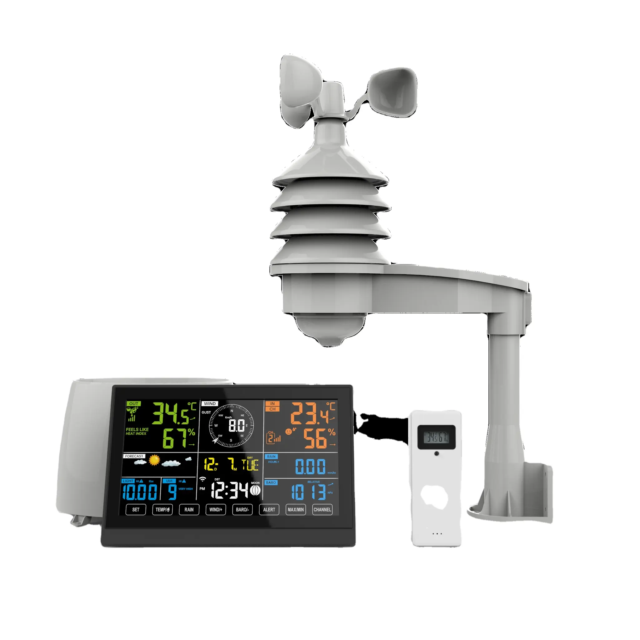 Weather 2023 New WiFi Wireless Weather Station 10.2 Inch Wind/Rain Gauge/UV Index Solar Panel 7 In 1 Professional Weather Station