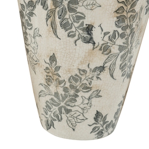 Vaso Decorativo in Ceramica Bianca con Design Floreale Grigio 6.7x6.7x11.6 Pollici per Esposizione su Tavolo - Product Image 4
