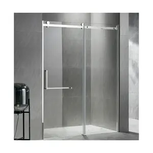 Bathroom Stainless Steel Frameless Self Cleaning Tempered Glass Shower Cabin Modern Rectangle Hotel Straight Sliding Shower Room