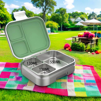Boîte à bento Djhf6 en acier inoxydable 304 à 3 compartiments, étanche, compatible micro-ondes et lave-vaisselle, sans BPA, 800 ml, détachable et chauffable