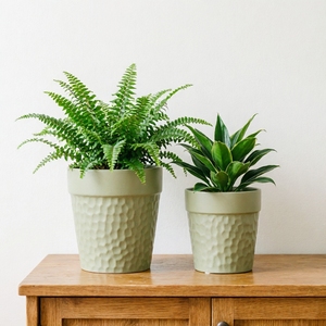 Pot en céramique martelé vert sauge mat, style minimaliste nordique, pour plantes d'intérieur, décoration de la maison - Product Image 1