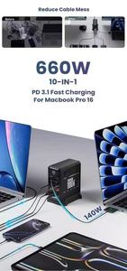 แท่นชาร์จ USB 660W 10 พอร์ต ชาร์จเร็ว อะแดปเตอร์ตั้งโต๊ะ Type-C USB-A PD สำหรับอุปกรณ์พกพา - Product Image 5