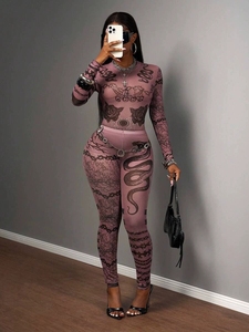 Bộ đồ nữ thời trang gợi cảm, chất liệu xuyên thấu nhẹ, kiểu dáng ôm sát, tay dài, gồm áo và quần GHH12090 - 2026 - Product Image 2