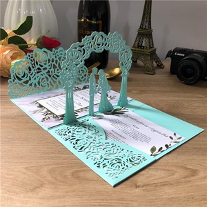 Cartes d'invitation de mariage personnalisées découpées au laser 3D en papier écologique avec ruban fait main et enveloppes pour la fête des mères - Product Image 5