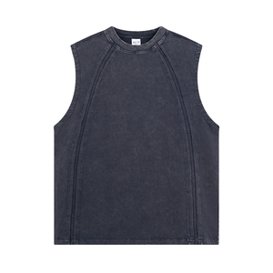 เสื้อยืดแขนกุดทรงฮิปฮอปแฟชั่นใหม่ปี 2025 ผ้าฝ้าย 100% ล้างสีแบบแอซิดวอช สไตล์วินเทจ ทรงโอเวอร์ไซส์ สตรีทแวร์ - Product Image 4