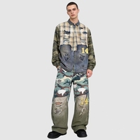 Nouveauté 2026 Jeans Double Couche Homme, Grande Taille, Patchwork, Coton Épais, Effet Usé et Déchiré, Style Hip Hop Streetwear, Vente en Gros