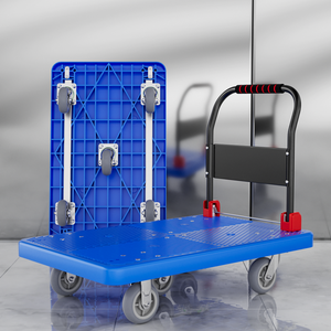 עגלת משטחים מתקפלת 90x60 ס\"מ, 600 ק\"ג, ארבעה גלגלים, עשויה ניילון ופלסטיק עמידים, OEM, להובלה במחסנים תעשייתיים - Product Image 1