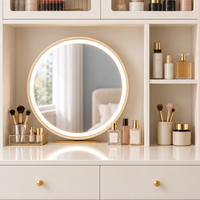 Table de maquillage moderne personnalisée avec miroir LED et tiroirs de rangement, meubles de chambre à coucher