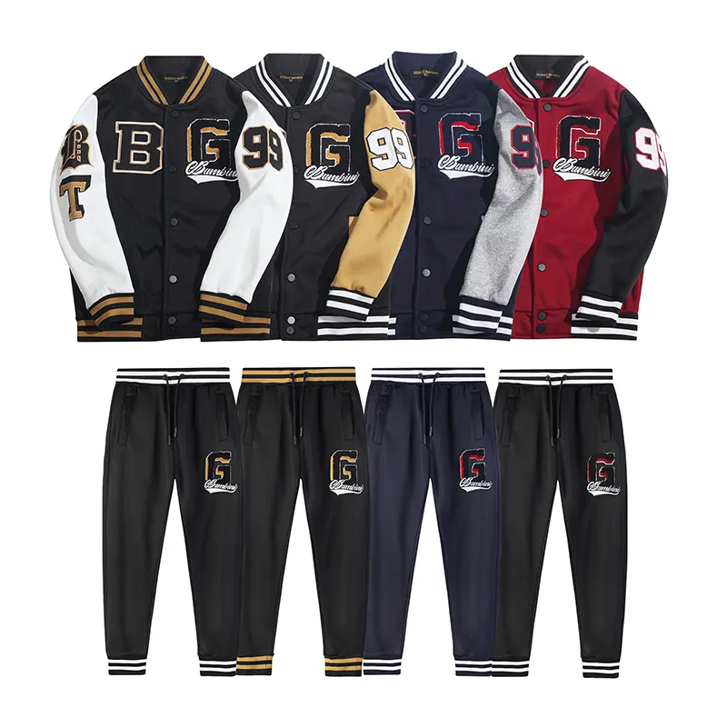 New Fashion Children Track suits Fall Sweatshirts Letterman Baseball Jacket Kids Two Piece Sets College Varsity Boy's Sets