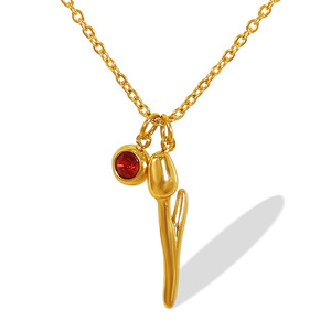 Tulip Rhinestone Pendant Necklace 18k Gold Plated <b>Titanium</b> Steel Everyday Wear Simple Elegant Design - Product Image 5