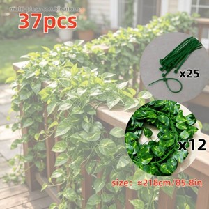Feuilles et lianes artificielles vertes 200 cm et plus, guirlande de fausse vigne en plastique vert émeraude pour la décoration de fenêtres et de plafonds - Product Image 4