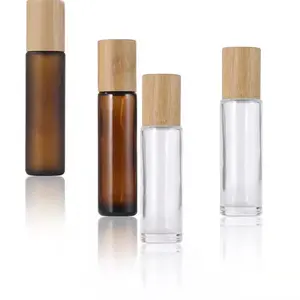 Boş 5ml 10ml cam buzlu Metal rulo şişeler rolon şişe için bambu kapaklı uçucu yağ paslanmaz çelik rulo