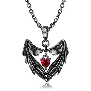 Angel <b>Wings</b> Heart Pendant Necklace Zinc Alloy <b>Black</b> Silver Color Claw Setting Themed Pendants Gift Occasion - Product Image 5