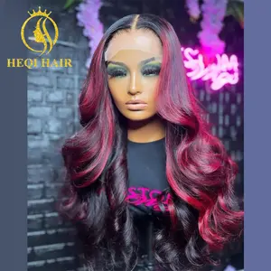 Pink Highlight 13x6 Lace Front Wig Pre Plucked Body Wave Colored Human Hair Wigs Transparent Peruvian Remy Hair For Black Women