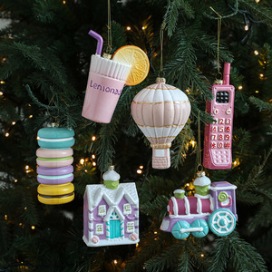 Adornos Navideños de Plástico Pintado Colorido con Forma de Macaron, Colgantes para Árbol de Navidad, Decoración para Colgar en el Árbol - Product Image 1
