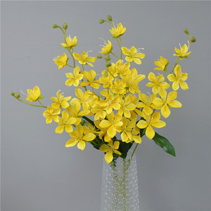 Dongchen Crafts Artificial Cymbidium Orchid <b>Single</b> Stem Yellow Silk <b>Flower</b> Indoor Home Decor Wedding Decoration - Product Image 1