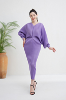 Miyake 2025 modeste robe plissée en Satin jaune pour femmes col en v grande taille robe de soirée église taille libre ordre conception respirante