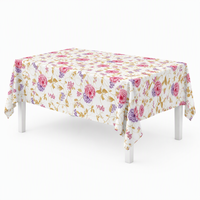 Nappe jetable en PEVA imprimée, décorations de fête, motif floral pivoine rose et violet, imprimé floral vintage de jardin