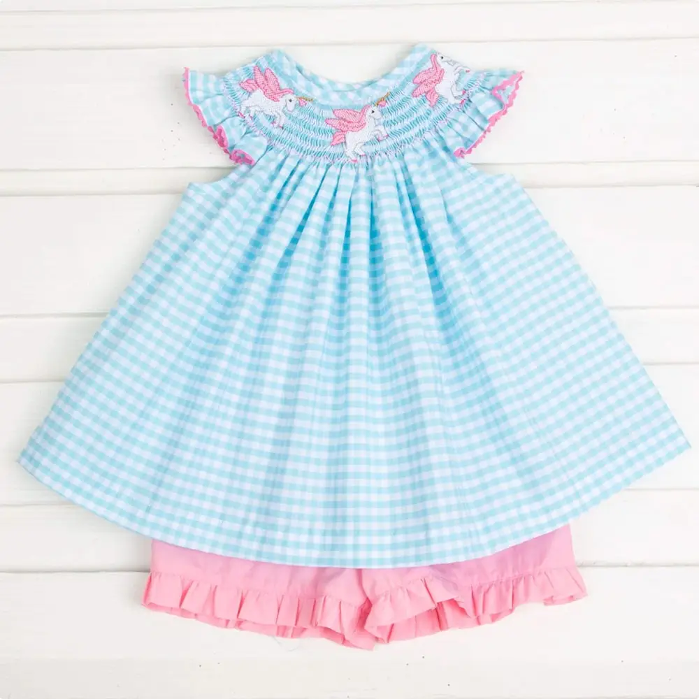 Baby Shorts Set Kid Outfit Mädchen Sommer Mode Custom Smocking Sets Kinder Bloomers Set
