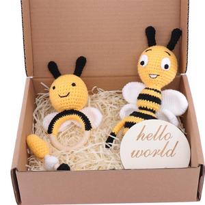 Вязаная вручную вязаная игрушка-погремушка для животных-Детские Безопасные игрушки для прорезывания зубов, безопасная для укусов вязаная животная пустышка подарочная коробка - Product Image 1