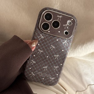 Fashion girls plaid bowknot PU leather mobile phone case for iPhone 11-17 pro max anti shock protect back <b>cover</b> wholesale - Product Image 5