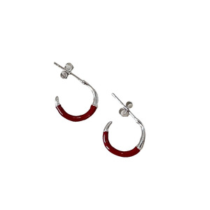 S925 Sterling <b>Silver</b> <b>Huggie</b> Earrings Red And Black Geometric Design Everyday Wear Women's Jewelry - Product Image 5