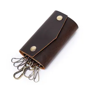 Genuine Leather Men Coin Car Wallet Keyring Pouch Multi Function Key Holder Wallet