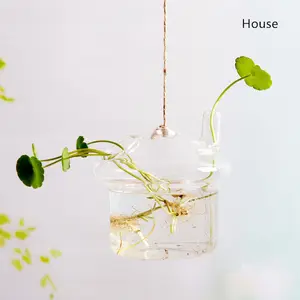 Creative shaped hanging transparent glass vase small hydroponic gardening home decoration plant set