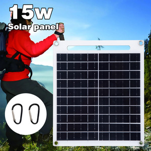 แผงโซลาร์เซลล์แบบพกพาชนิดโมโนคริสตัลไลน์ 15W 12V ชาร์จ USB คู่แบบพับได้สำหรับการเดินป่าตั้งแคมป์กลางแจ้ง - Product Image 2