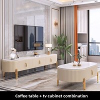 Table basse ovale moderne minimaliste avec plateau en verre trempé durable et cadre en bois, ensemble meuble TV avec rangement pour petits appartements et salons
