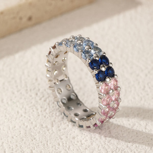 S925 Silver Eternity Band Ring With <b>Pink</b> Blue And Clear Zircon Pave Setting Women's Trendy Everyday Wear Jewelry - Product Image 6