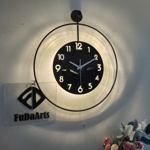 Reloj de Pared Decorativo de Metal de 50CM con Luz <span class=keywords><strong>Nocturna</strong></span> LED, Personalizado, Artesanal, Silencioso, de Cuarzo, Venta al Por Mayor, Dropshipping, DDP, WEEE - Product Image 6