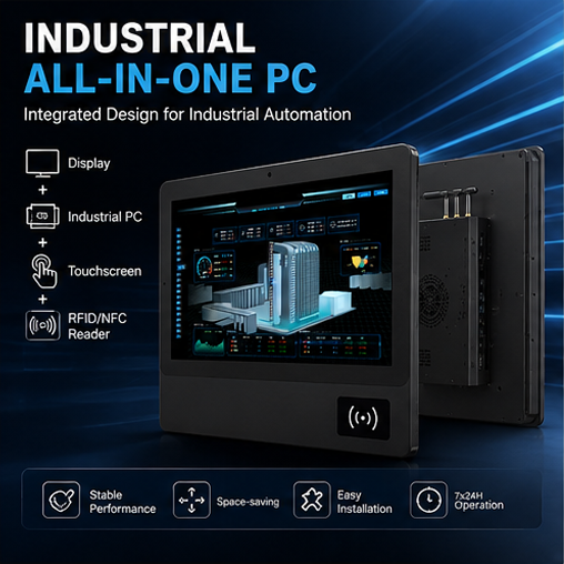 18.5" All in One Industrial Fan Industrial Computer Aluminum Case Wall Mount Built-in NFC/RFID Reader Industrial Computer