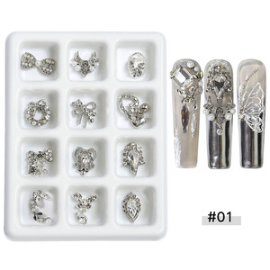 12 faux ongles longs à presser, papillon en strass cristal 3D, luxe léger, multicolores, kit de manucure - Product Image 6