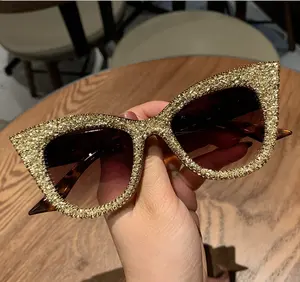 Kadınlar için el yapımı bling kedi göz güneş gözlüğü bayanlar vintage temizle okuma gözlüğü moda shades boy güneş gözlüğü