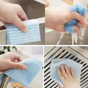 Hot Sell Nonwoven Disposable Blue Wave Pattern Kitchen Cleaning Cloths