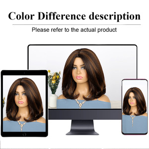Châu Âu Mỹ sợi tổng hợp của phụ nữ Headgear Yaki phần mở rộng tóc trung tâm chia tay ngắn lượn sóng Thẳng Tóc Bob kiểu tóc - Product Image 5
