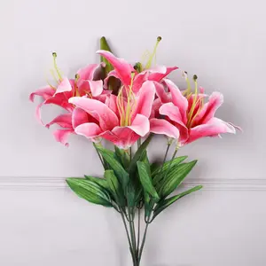 Qihao ดอกลิลลี่เทียม7หัว,ดอกตูม2ดอกสำหรับตกแต่งบ้านงานเลี้ยงแต่งงาน