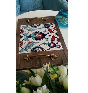 Elegante bandeja de servicio de MDF tradicional hecha a mano, forma rectangular con revestimiento de esmalte impermeable, perfecta para aperitivos de café - Product Image 2