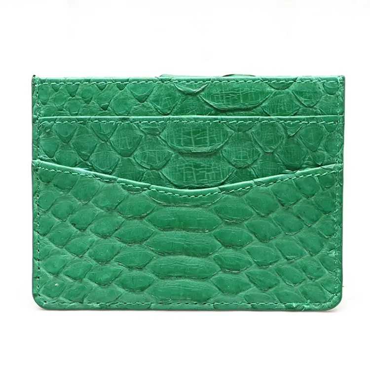 Luxury Python Leather Green Color For Card Holder With Wallet Card Slot